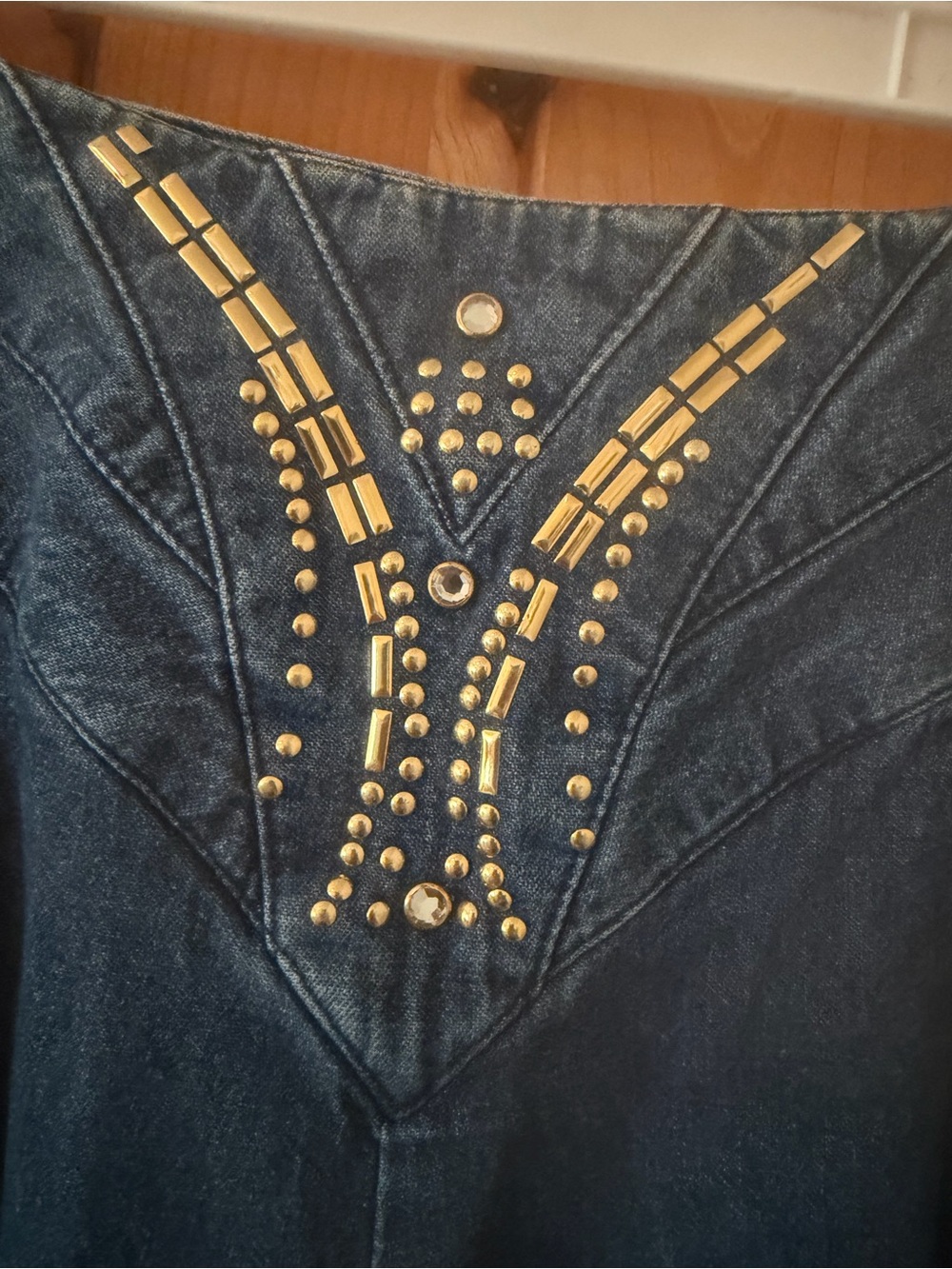 Vintage 80s/90s City Girl Sport Studded Western Denim Prairie Maxi Skirt, S - Picture 3 of 10